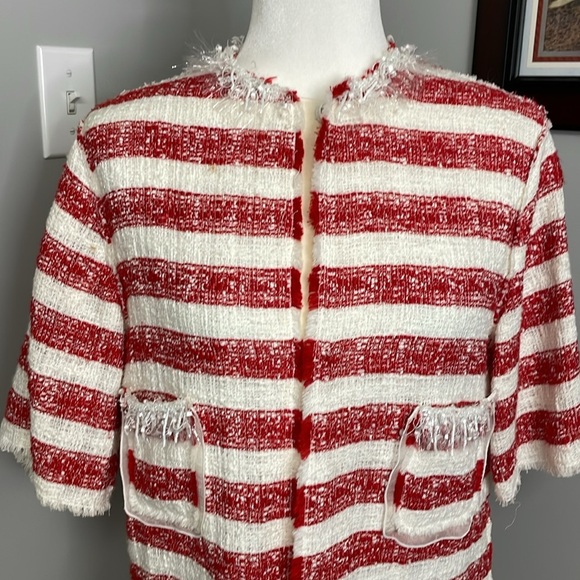 D&G Dolce Gabbana Red White Strip Tweed Evening Jacket Short Sleeve Sparkle - Picture 2 of 10